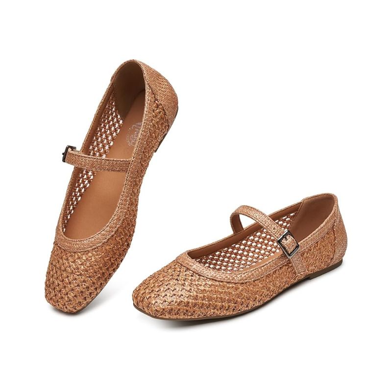 Square Toe Woven Mary Jane Flat Shoes – Trary