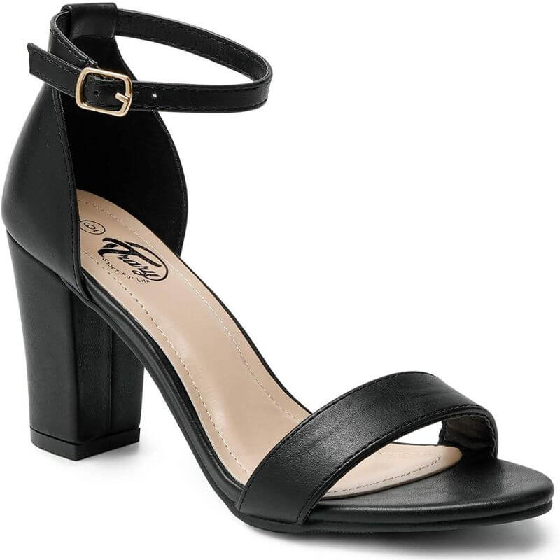 Women's Dressy Ankle Strap Sandals | Block Heel (Approx. 3"), Adjustable Strap, Wide Width - Black & White Options For Work Or Outfits