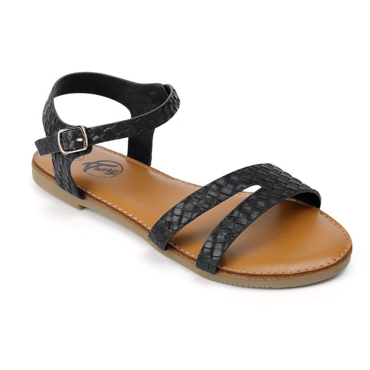 Ankle Strap Leather Flat Sandals