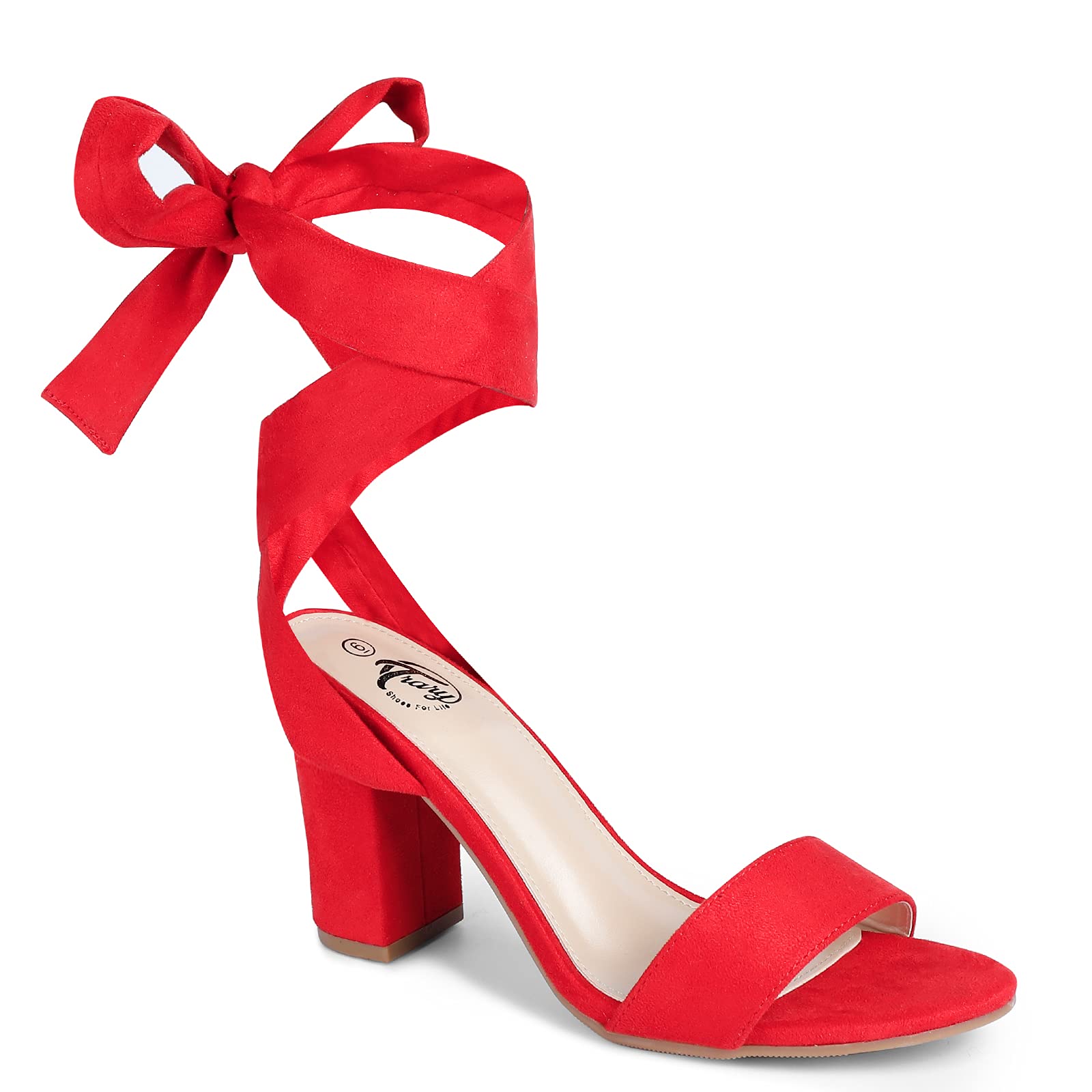 Tie Leg Design Chunky Heeled Strappy Sandals | Red heels outfit, Red prom  shoes, Red stiletto heels