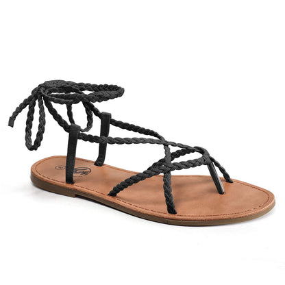 Braided Lace Up Open Toe Sandals